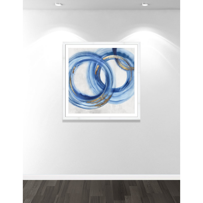 «Blue Cosmic Cascade I» par Emma Peal, Cadre blanc, H 42,5 po x l 42,5 po