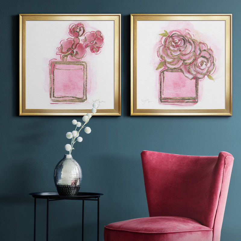 Golden Perfume I - ensemble de 2 reproductions d'art sur toile, H 17,5 po x l 35 po x P 1,5 po, Or