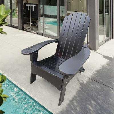 Chaise noire en bois massif avec fente pour parasol - Détendez-vous confortablement sur le patio, la terrasse, le porche, le jardin, le compartiment de la piscine et le rajeunissement