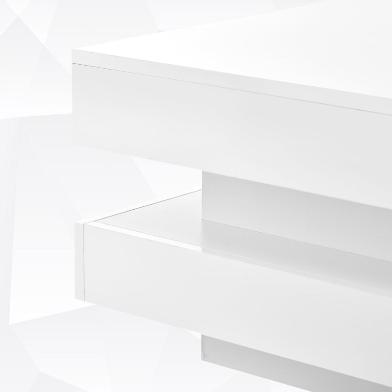 Table basse carrée à 2 niveaux avec 16 lumières DEL Minimalist, Blanc