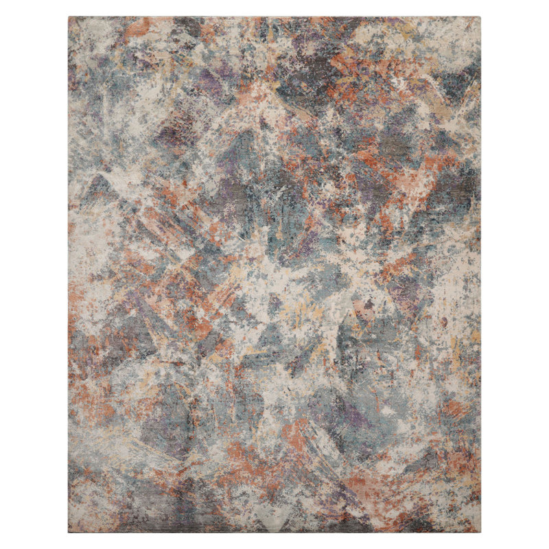 Tapis beige en laine noué à la main 8 x 8 po