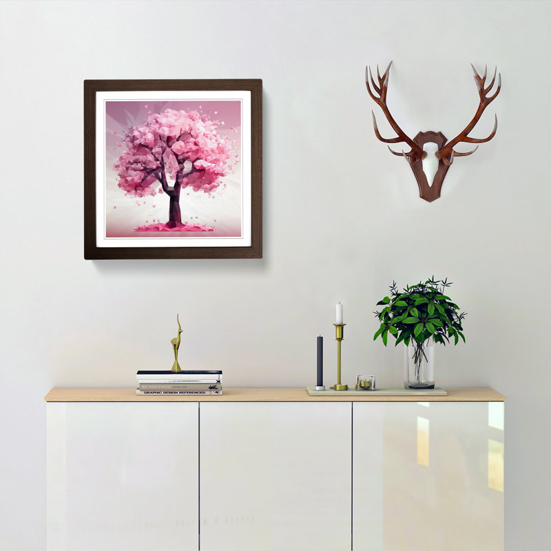 Cherry Blossom Tree Polygon - Framed Print, Walnut
