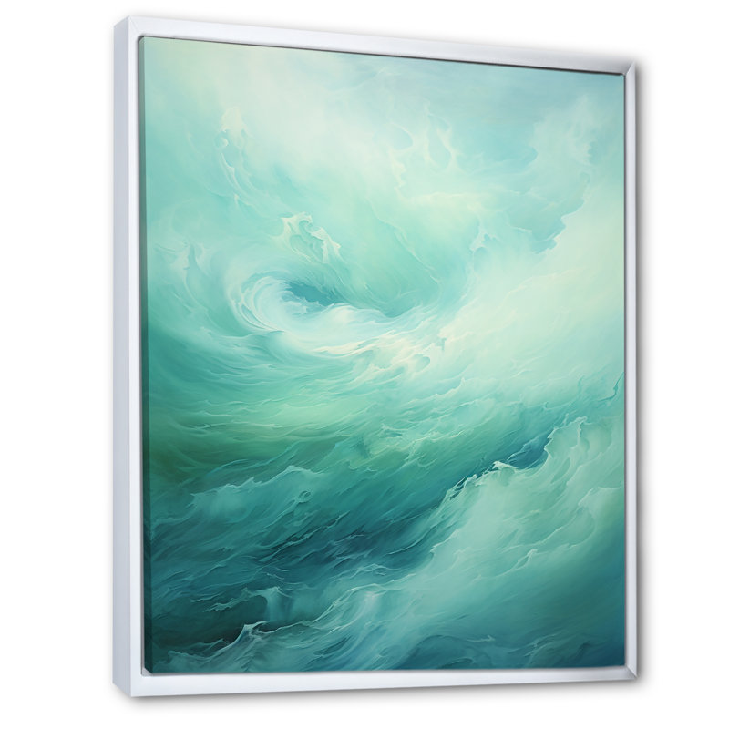 Art mural toile sarcelle tempête et vague - Coastal Waves, Cadre flottant blanc, H 40 po x l 30 po x P 1,5 po