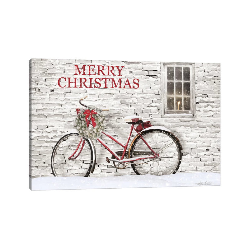 Merry Christmas Bicycle 1 Piece Wall Art on Canvas, 45.72cm H x 66.04cm W x 3.81cm D, Wrapped Canvas