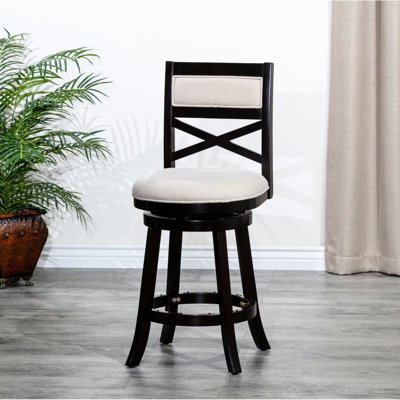 Tabouret pivotant à hauteur de comptoir 24 po avec tissu d'ameublement beige élégant