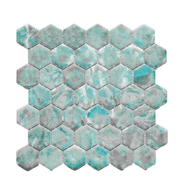 Eterna Hexx 12'' x 12'' Recycled Glass Mosaic, Beryl