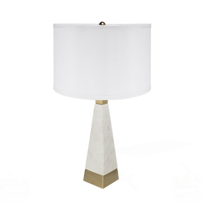 Stylish Thin Pyramid Table Lamp With Drum Shade, Perfect For Modern And Elegant Home Decor.