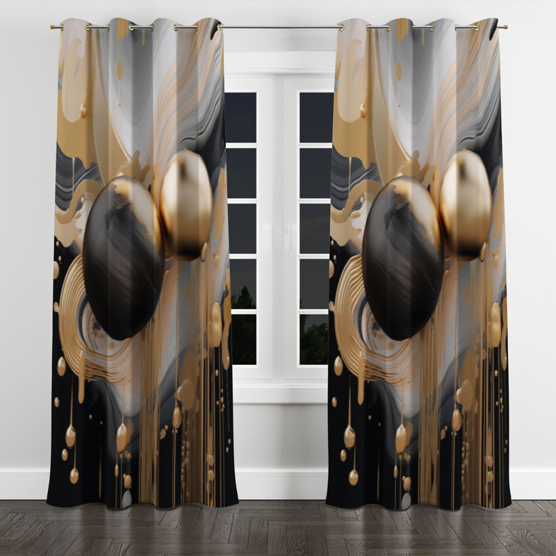 Andrel - Modern Grommet Curtain - Velvet Room Darkening - 1 panel, 52" W x 84" L, Golden Grommets