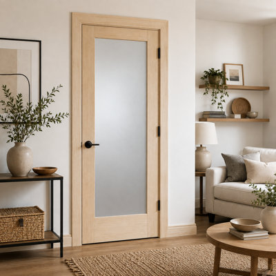 Clear Grade Pine Wood 1-Lite Frosted Glass Prehung Interior Door with Door Frame