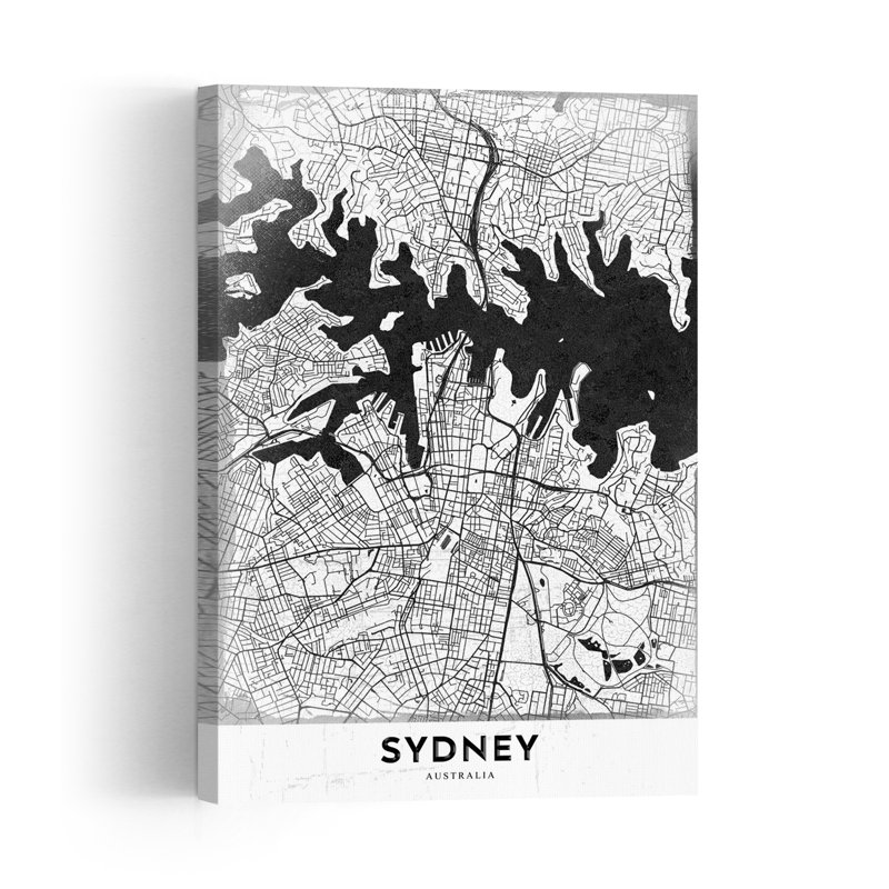 Sydney City Map Abstract Contemporary Architecture City Wall Art Print 1 Piece Wrapped Canvas Wall Art, 45.72cm H x 30.48cm W