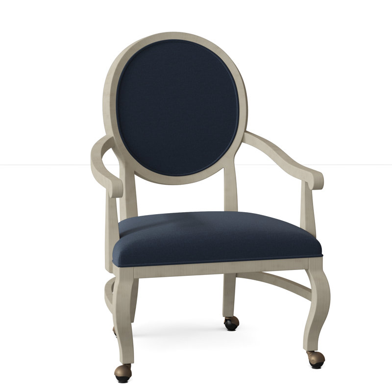 Oakland Upholstered King Louis Back Arm Chair, 8789 Indigo, Almond Buff