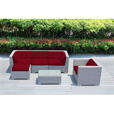 Ensemble de conversation en osier pour 5 personnes avec coussins Lumini