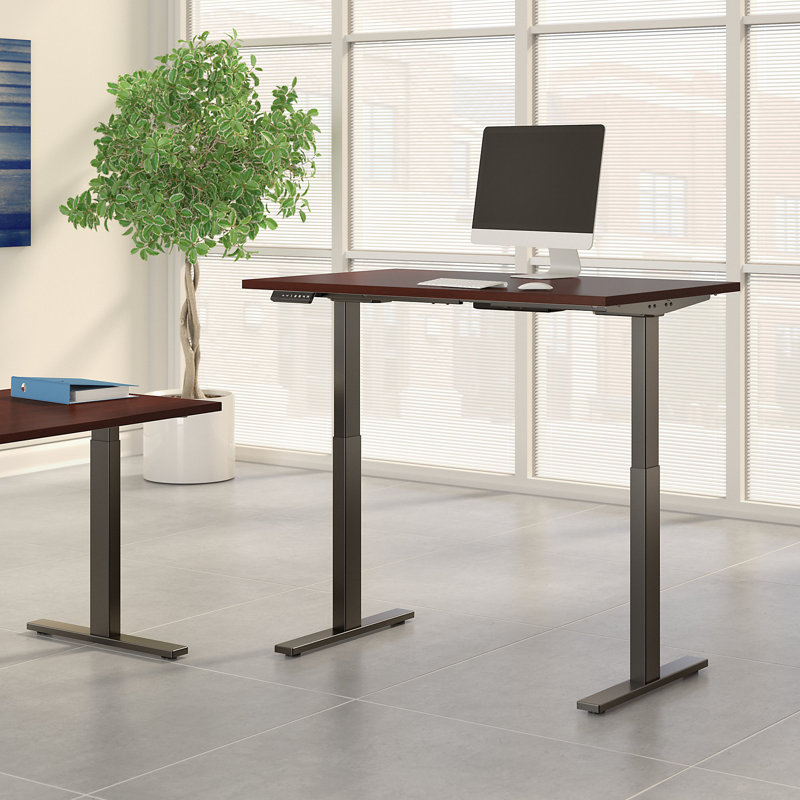 Adjustable Metal Base Standing Desk, 47.68" H x 47.59" W x 23.62" D, Harvest Cherry/Black
