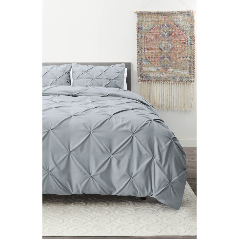 Double Brushed Pleated Duvet Cover Set, Twin Duvet Cover + 1 Standard Pillowcase, Steel Blue
