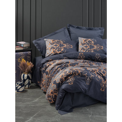 Ensemble de housse de couette luxueuse en satin luxueux, doré | 100% satin de coton, housse de couette 78,7 po x 86,6 po, drap plat 94,5 po x 102,4 po, 2 taies d'oreiller 19,7 po x 27,6 po, lavable à la machine, impression réactive élégante, literie élégante et confortable