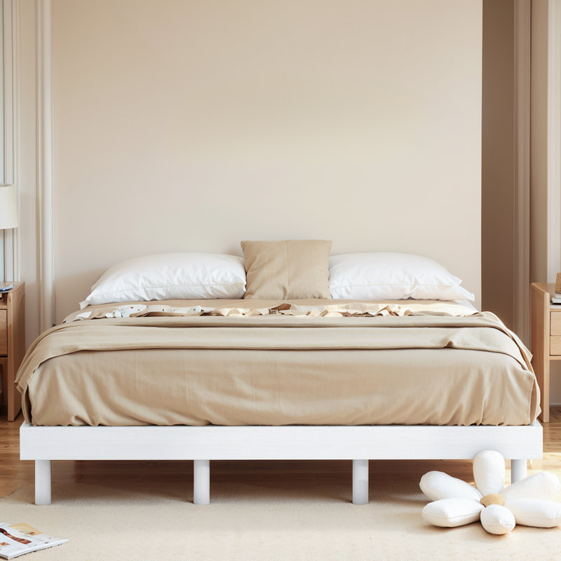 Sleek Modern Floating Platform Bed Frame, White Washed, Queen