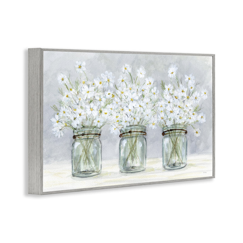 «Daisies In Jars», art de la giclée noire encadrée par Patti Bishop, Estampe numérique Farmhouse, H 20 po x l 30 po