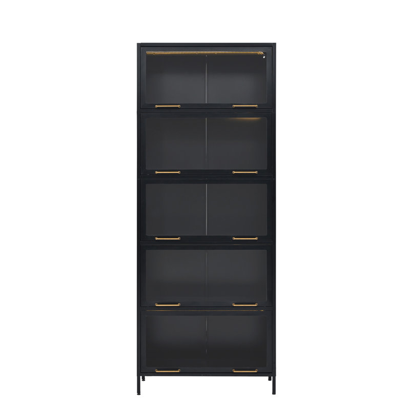 Vitrine de 76,75 po en fer avec portes en verre, Black