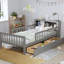 Lit simple gris avec rangement pour tête de lit et garde-corps fonctionnels - Taille élégante, pratique et efficace-680396709