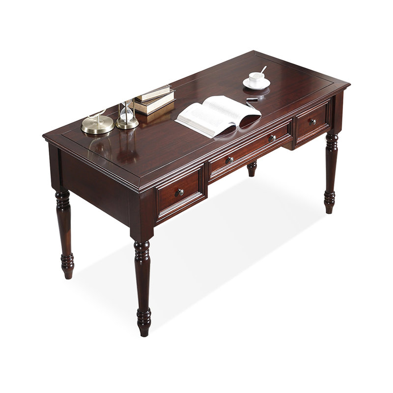Bureau rectangulaire à 3 tiroirs en bois massif brun noisette, H 29,53 po x l 55,12 po x P 25,59 po, Brun noyer