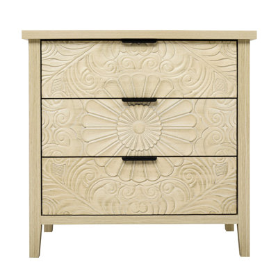 3 Drawer Cabinet For Bedroom, Living Room, Study Of American Style, Featuring Smooth - Gliding Bottom Slide Rails, Fancy Black Pattern Handles, Non Slip Foot Pads To Floor, Lock Wall Parts And Panels