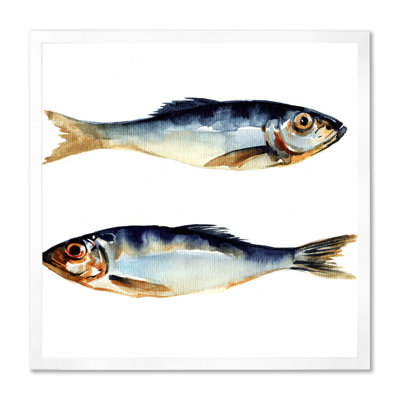«Two Herring Fish On White», reproduction d'art sur toile nautique et côtière