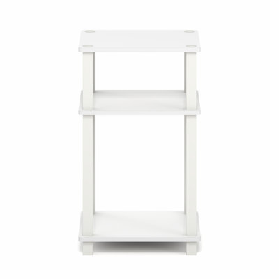 Furinno JUST Side Table, 3-Tier Open Shelf End Table, Toolless Assembly Night Stand, Bedside Table with Square Tube, for Living Room, Bedroom, White