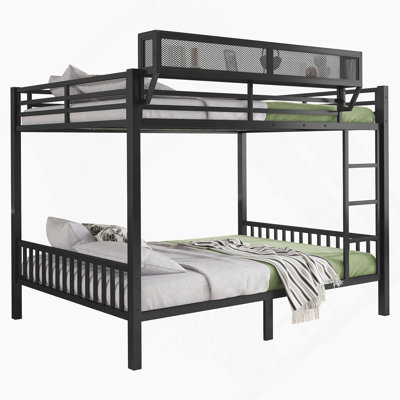 Queen Over Queen Metal Bunk Bed With Ladder And Storage Shelf, Ideal For Adults And Teens, Ensuring Comfort And Space Efficiency