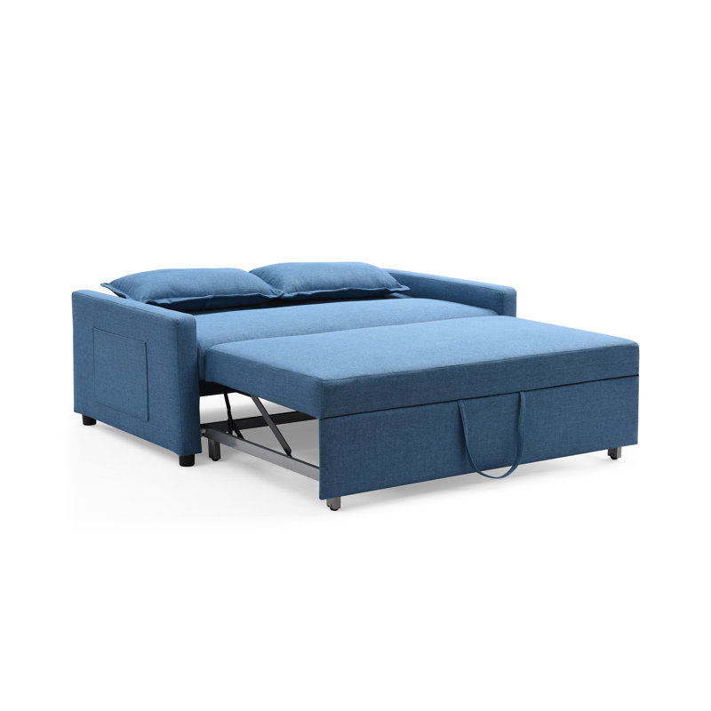 Canapé-lit à accoudoirs carrés en lin 63,7 po Lainey, Bleu