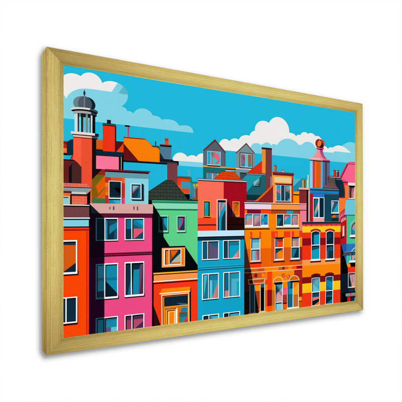 City Copenhagen Popart I, reproduction d'art sur toile, H 12 po x l 20 po x P 1 po, Cadre doré à une seule photo