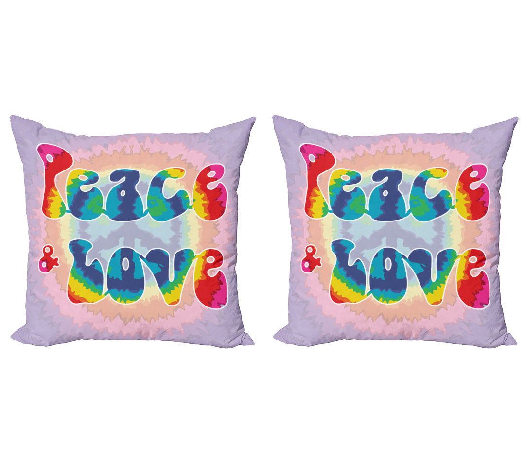 Kissen Kissenbezug 2er Pack, Peace Love Tie Dye Effekt, Multicolor