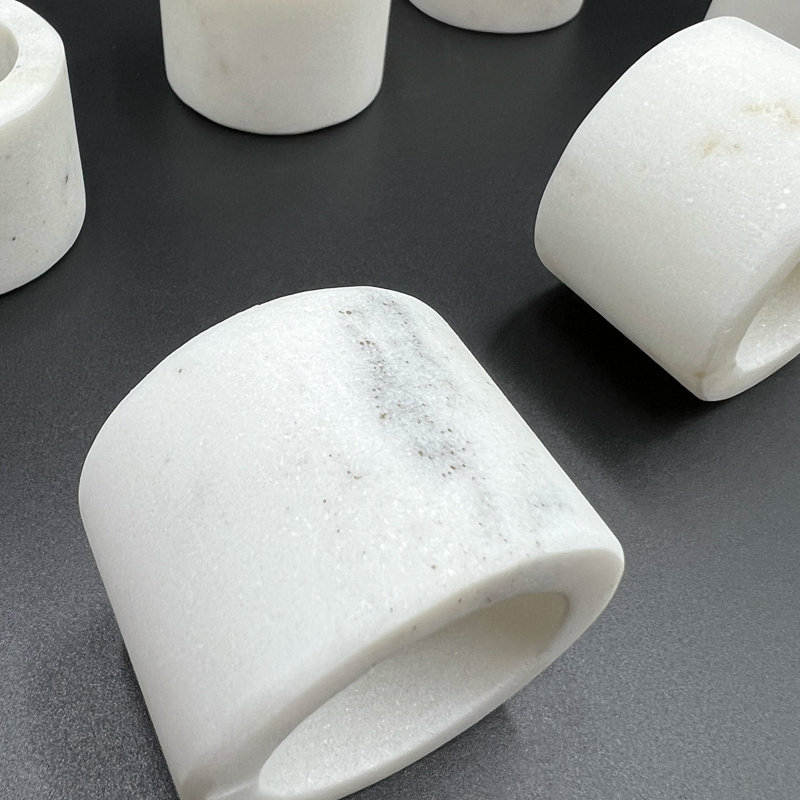 Ensemble d'anneaux de serviette ronde en marbre véritable blanc, Ensemble de 96