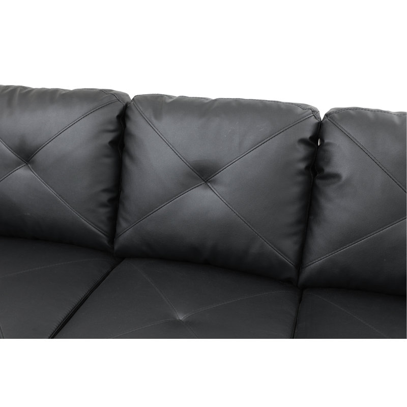 Black Faux Leather 3-Piece Sectional Sofa Set with Storage Ottoman, Left Hand Facing, Ultimate Black Faux Leather
