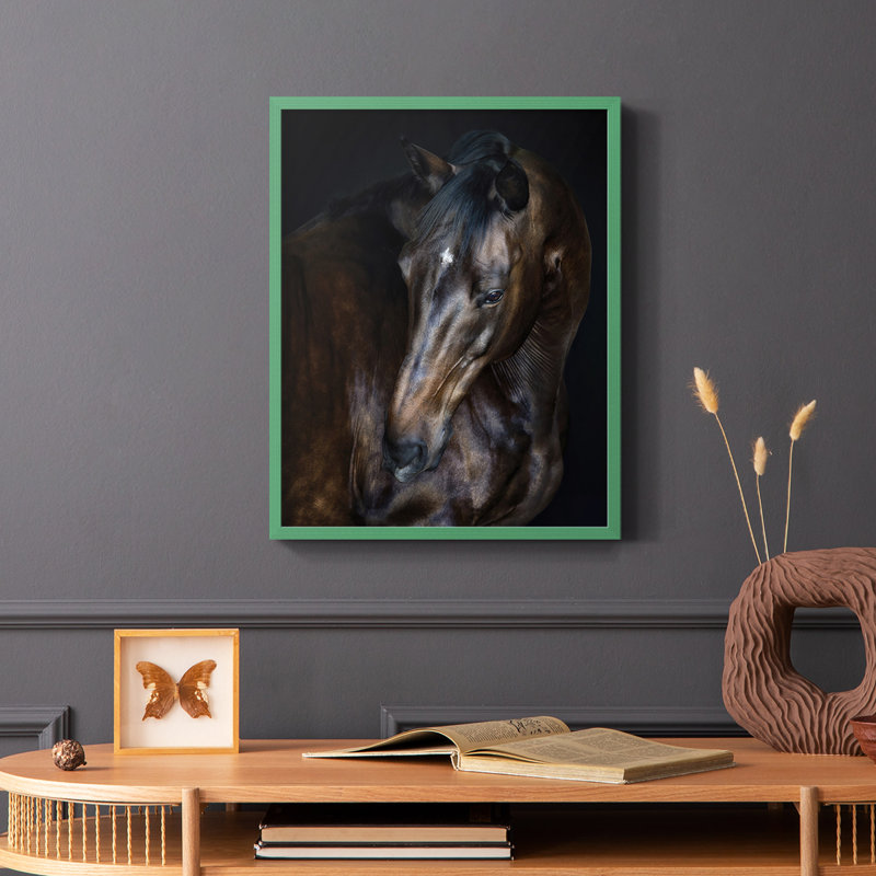 Sunlit Horses I, reproduction encadrée - bois massif, Vert, H 10 po x l 8 po
