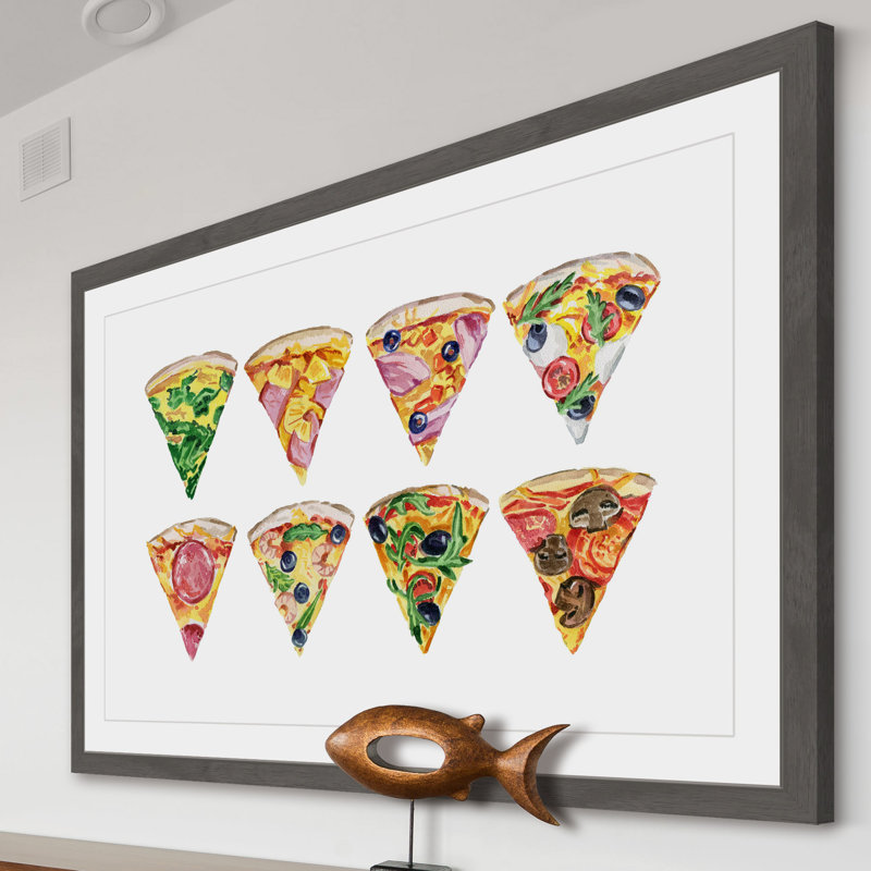 « pizza styles », reproduction de peinture à l’aquarelle encadrée, H 12 po x l 18 po x P 1,5 po