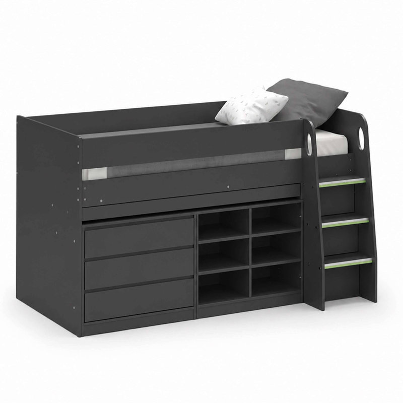 Moesha Single (3') Cabin Bed with Storage Included with Desk Included, Black