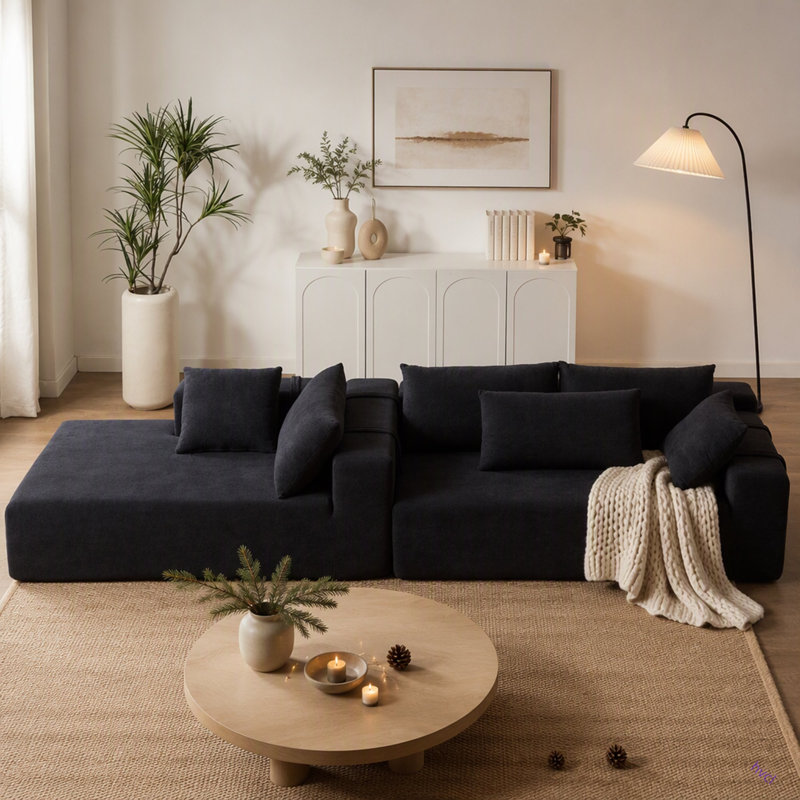 Modern Chenille Upholste Sectional Sofa Couch Set,Modular 108" L Shaped Sectional Living Room Sofa Set With 6 Pillows,Free Combination Sofa Couch For Living Room,Bedroom(Left Chaise)