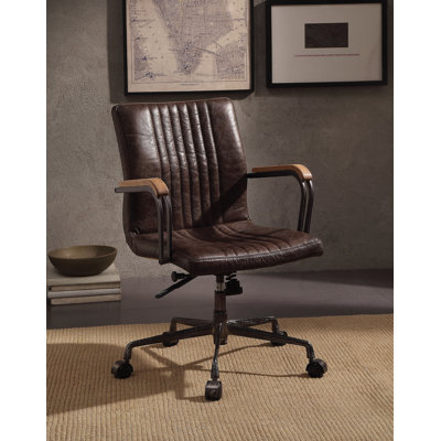 Chaise de bureau en cuir fleur chocolat
