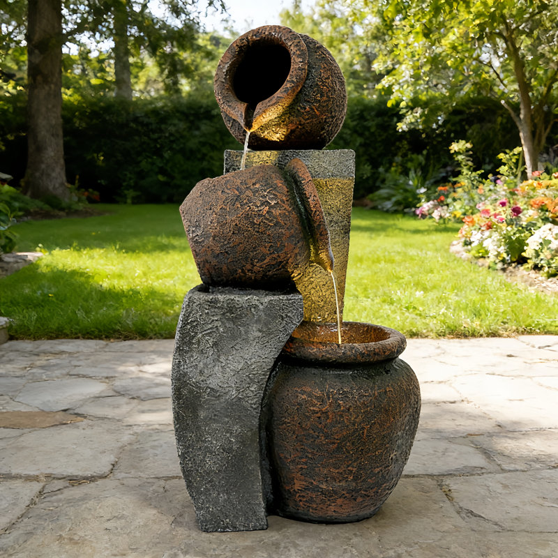 Weather Resistant Sculptural Fountain with Lights