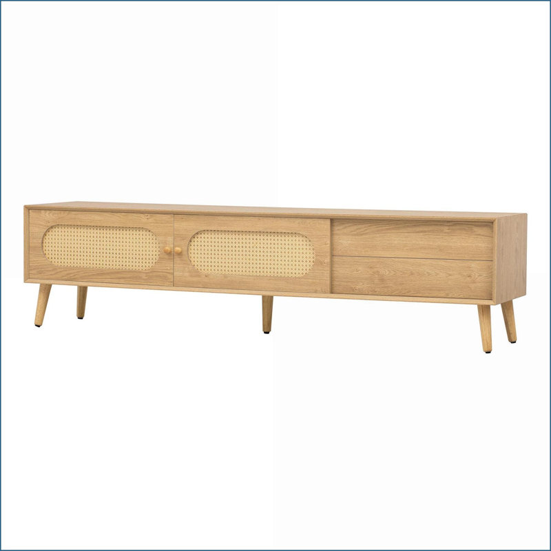 Meuble télé pour téléviseur de 80 po ou moins | Console média Boho Modern Farmhouse | Naturel | Boho