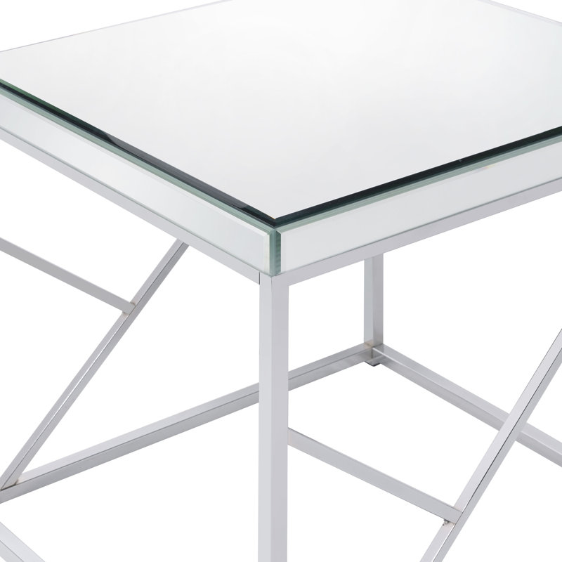 Flori Mirrored Glass Top End Table, Chrome