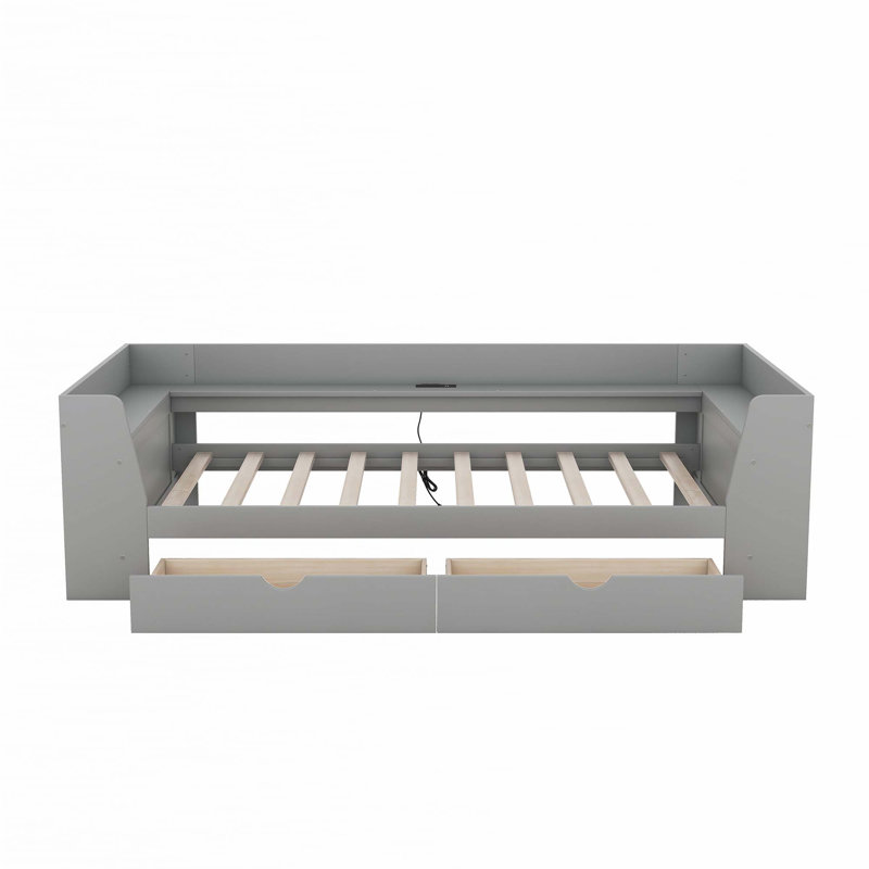 Lit de jour simple avec station de charge intégrée, Gris