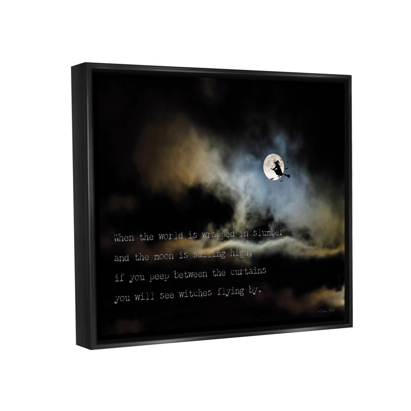 «Witch Flying By Moon» encadré sur bois par Susan Ball, impression, Cadre flottant noir, H 17 po x l 21 po x P 1,7 po