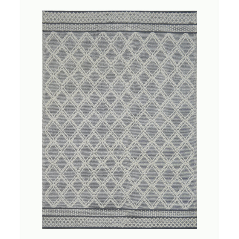 Mieve Luxury Wool Diamond Pattern Hand Woven Area Rug - Modern Geometric Design, Grey, Rectangle 200 x 290 cm
