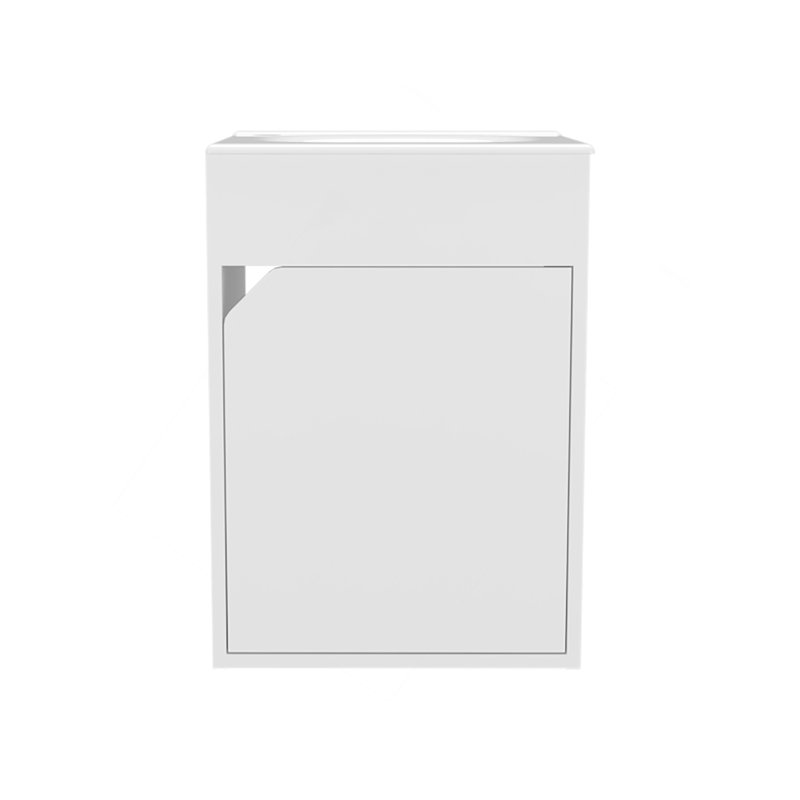 Bethel Floating Wide One-Door Vanity With Resin Sink And Two Shelves, Bathroom Storage, White, White