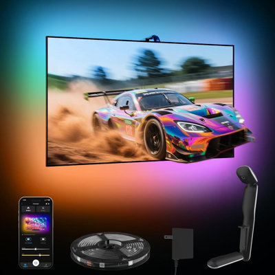 Tv Backlight 3 Lite avec fonction Fish-Eye Sync to 32-45 Inch Tvs, 9,84Ft Rgbicw Wi-Fi Led Strip Lights avec appareil photo, 4 couleurs dans 1 lampe, contrôle de la voix et de l'application, adaptateur