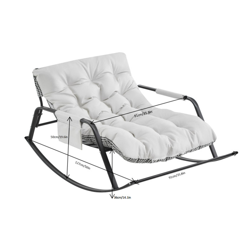 Chaise berçante blanche avec un revêtement en polyuréthane extra large, avec un siège confortable et un mouvement de glissement doux, inclinable en blanc, procurant une expérience de détente