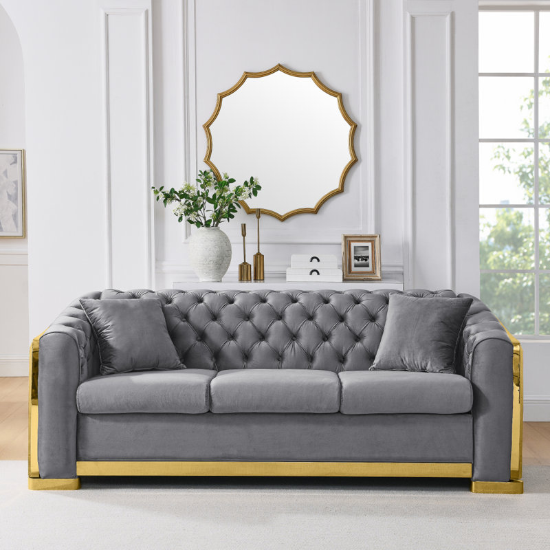 Ensemble de canapés Chesterfield Modern Sofavelvet Luxury, Gris