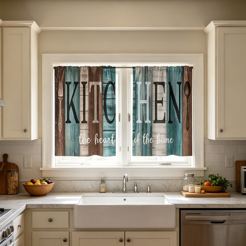 Kbndieu 2D Printed Kitchen Curtain Short Panels Washable Decorative Window Curtains for Kitchen