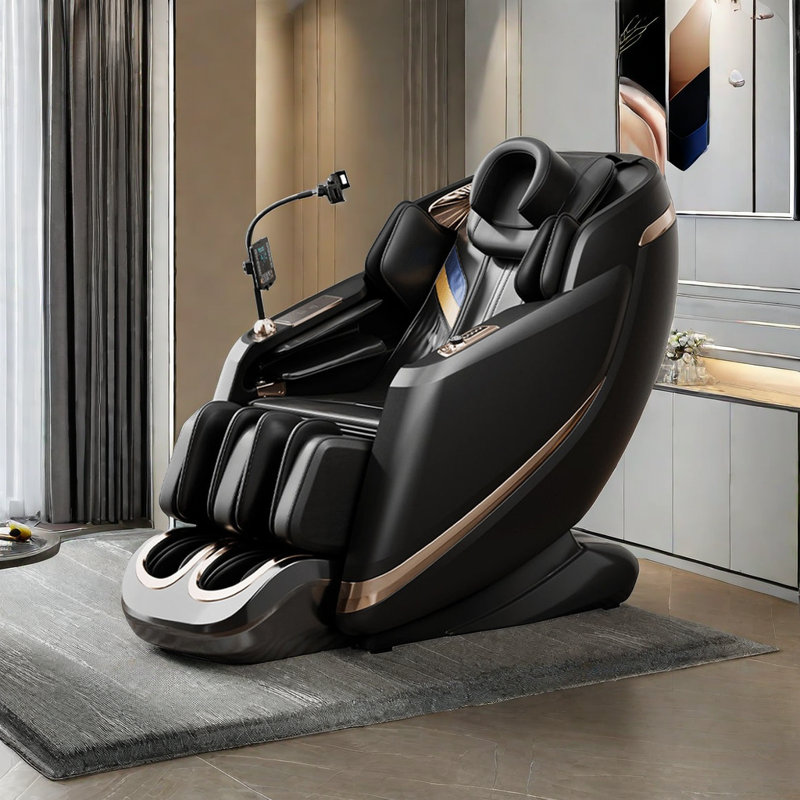 Fauteuil de massage 4D Zero Gravity avec coussin gonflable complet et détection intelligente, Polyuréthane noir